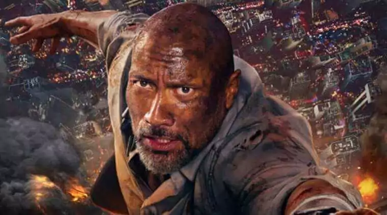 Dwayne Johnson in a still from Skyscraper