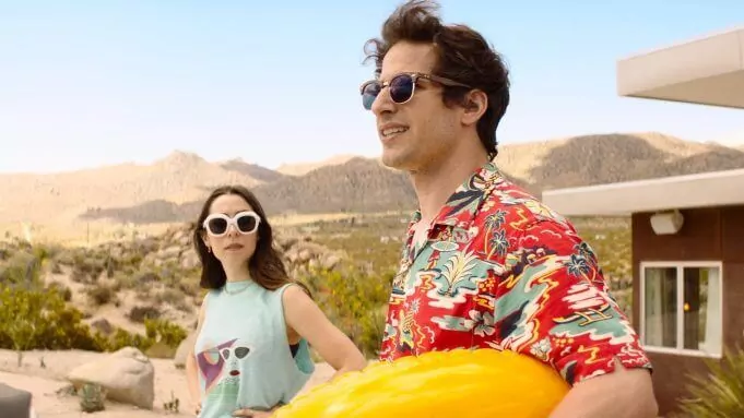 In a still from Palm Springs movie