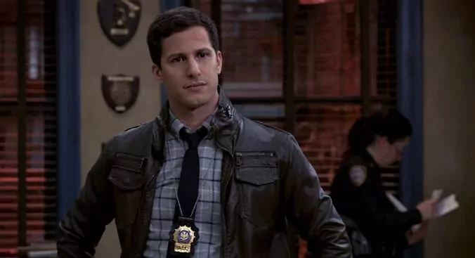 In a still from Brooklyn Nine-Nine Season 4 Episode 9 cold open