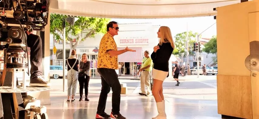 Quentin Tarantino and Margot Robbie from the sets of Once Upon A Time In Hollywood