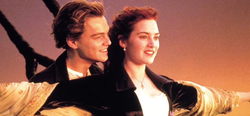 Leonardo DiCaprio and Kate Winslet in a still from Titanic 